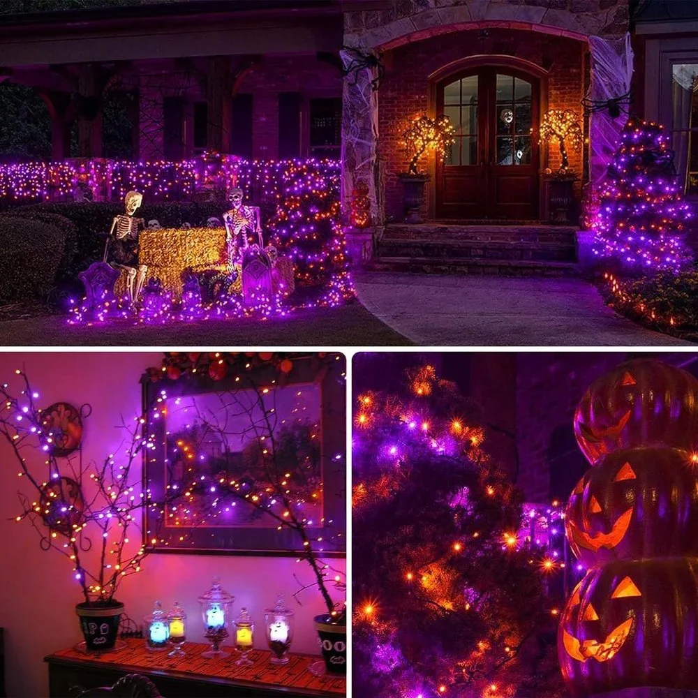 Halloween 2-Pack 66FT 200 LED Orange and Purple Waterproof Tree Light with Timer